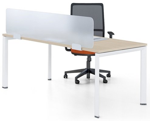 PANNEAUX ECRANS POUR BUREAU DROIT SOLO - Pour bureaux largeur 140 cm - Panneau-écran PLEXIGLAS SOLO H.35cm, L.140(124 utile)xH.35cm, plexiglas translucide, structure blanc
