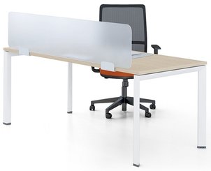 PANNEAUX ECRANS POUR BUREAU DROIT SOLO - Pour bureaux largeur 140 cm - Panneau-écran PLEXIGLAS SOLO H.35cm, L.140(124 utile)xH.35cm, plexiglas translucide, structure blanc