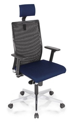 OPERATIVE - Dossier résille - ZEN MESH MANAGER fauteuil manager avec accotoirs synchrone décalé avec translation d'assise, tissu bleu, dos résille noire, s