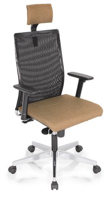 OPERATIVE - Dossier résille - ZEN MESH MANAGER fauteuil manager avec accotoirs synchrone décalé avec translation d'assise, tissu beige, dos résille noire,