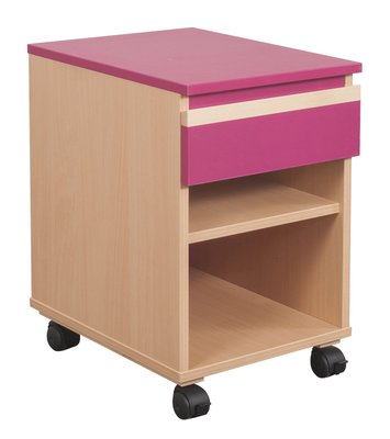 HEBERGEMENT - Gamme JADE - Caisson mobile - Hêtre verni / Fuchsia