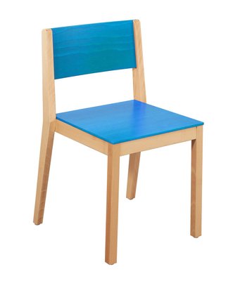 HEBERGEMENT - Gamme JADE - Chaise 4 pieds - Hêtre verni / Bleu France