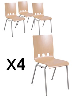 ACCUEIL - REUNION - Chaises coque bois & plastique - Lot x 4 Chaise coque bois 4 pieds Ø 20 T6 Hêtre 9006