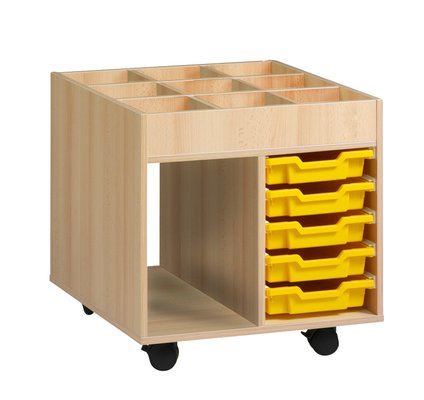 CRECHE ET MATERNELLE - Gamme PICCOLO - Chariot mobile 5 bacs - (Bacs jaunes)