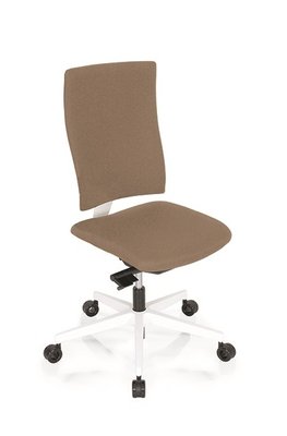 OPERATIVE - Dossier tissu - E.T TISSU siège opérative synchrone décalé avec translation d'assise, tissu marron clair, embase blanche - sur délai