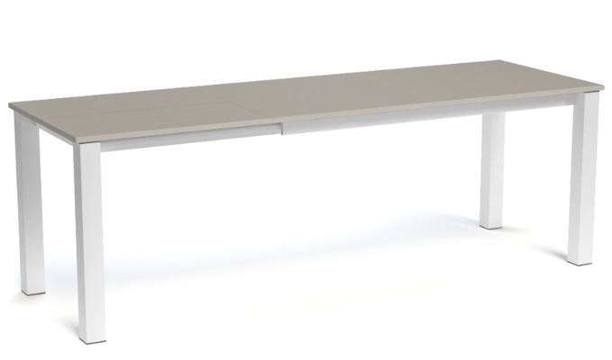 TABLES EXTENSIBLES - Atlas - Table à rallonge 180 (270)x90cm, hauteur 90cm, structure epoxy blanc mat, plateau stratifié acacia - sur délai