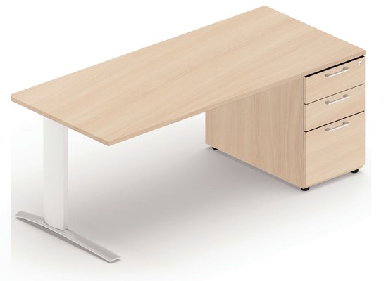 Série K1 - Plans Droits - Plan droit, structure poutre, 140x80cm sur caisson porteur bois 3 tiroirs, plateau acacia, structure aluminium