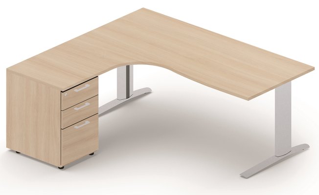SERIE K1 - Plans Compacts - Plan compact 90° asymétrique, structure poutre, 200x162x80/80cm retour à gauche avec caisson HB bois 3 tiroirs