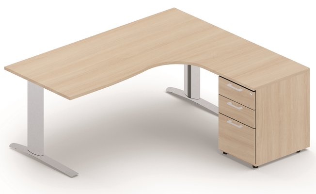 SERIE K1 - Plans Compacts - Plan compact 90° asymétrique, structure poutre, 200x162x80/80cm retour à droite avec caisson HB bois 3 tiroirs
