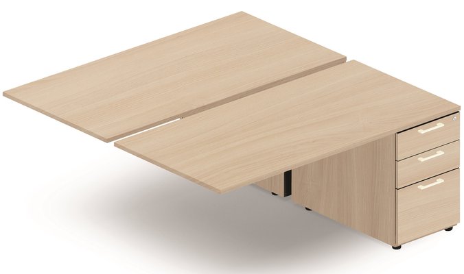 POSTES BENCH - Série K8 - Bench suivant sur caisson porteur bois 120 x 80 cm encombrement 120x165cm, plateau acacia, structure blanc