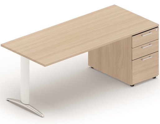 SERIE K2 - Plans droits - Plan droit 140x80cm sur caisson porteur bois 3 tiroirs dont 1 pour DS, plateau acacia, structure aluminium