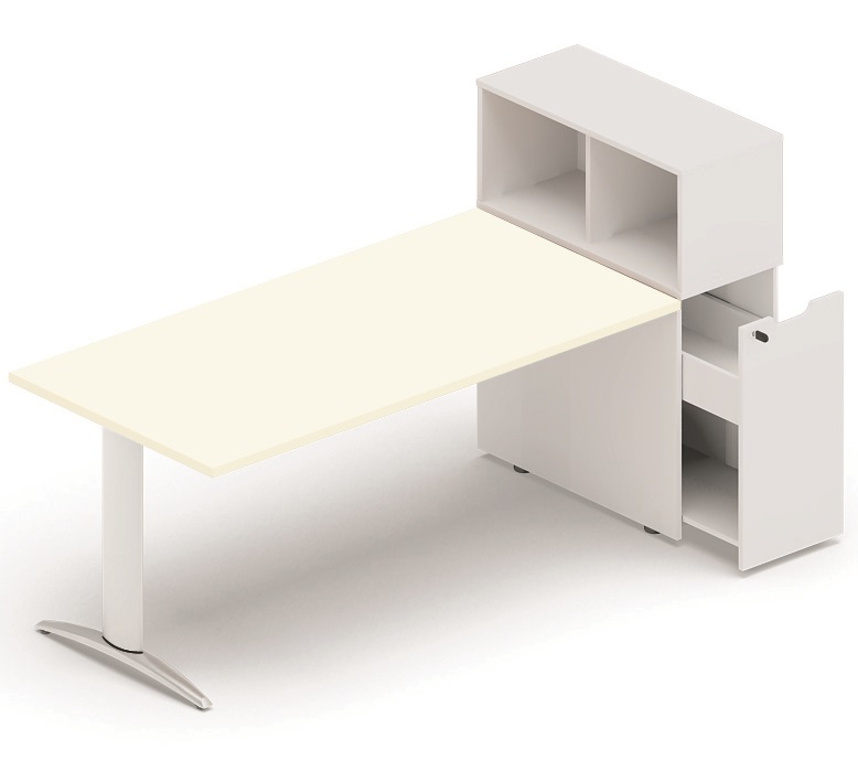 Plan droit 176x80cm avec rangement personnel + niche juxtaposée, plateau blanc, structure aluminium