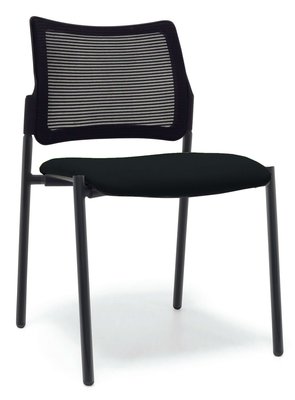 VISITEURS ET FONCTIONNELS - 4 Pieds - Chaise FLASH structure noire, assise tissu noir dossier résille noir - sur délai