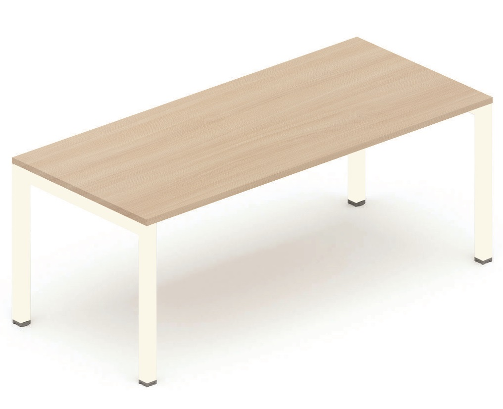 K3 plan droit 180x80cm, réglable en hauteur de 65 à 85cm, plateau acacia, structure blanc