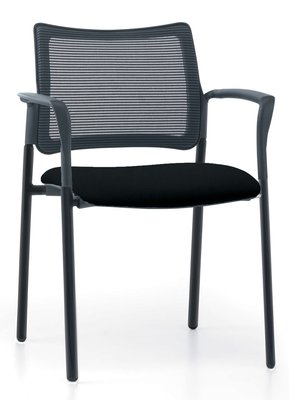 VISITEURS ET FONCTIONNELS - 4 Pieds - Fauteuil FLASH avec accotoirs structure noire, assise tissu noir dossier résille noir