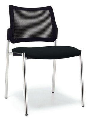 VISITEURS ET FONCTIONNELS - 4 Pieds - Chaise FLASH structure chrome, assise tissu noir dossier résille noir - sur délai