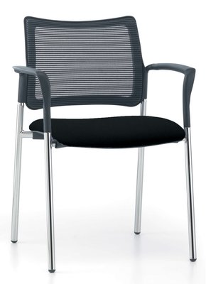 VISITEURS ET FONCTIONNELS - 4 Pieds - Fauteuil FLASH avec accotoirs structure chrome, assise tissu noir dossier résille noir - sur délai