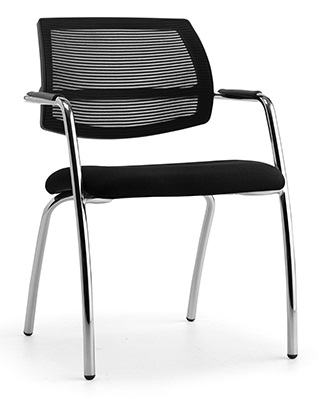 VISITEURS ET FONCTIONNELS - 4 Pieds - Fauteuil NOW 4 pieds structure chrome, assise tissu noir dossier résille noire