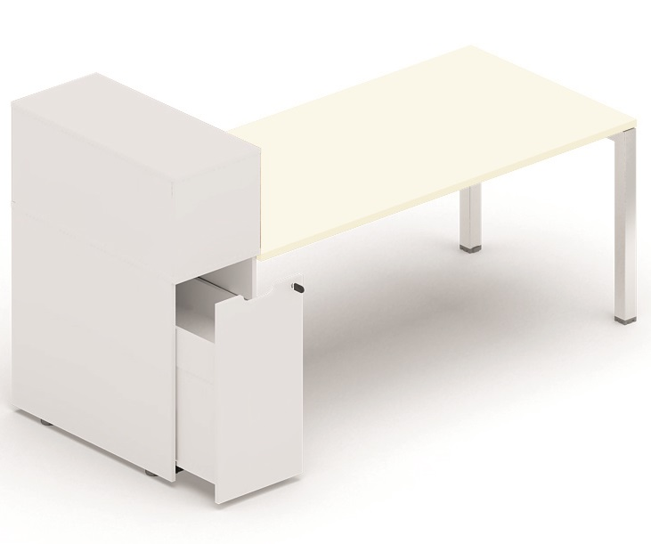 Plan droit 116x80cm avec rangement personnel + niche juxtaposée, plateau blanc, structure aluminium