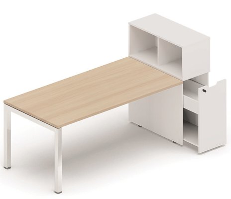 SERIE K3 - Plans droits - Plan droit 196x80cm avec rangement personnel + niche juxtaposée, plateau acacia, structure aluminium