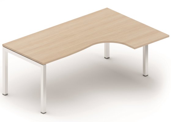 SERIE K3 - Plans compacts - Plan Compact 90° asymétrique 200x120x80/80cm retour à droite sur pied de soutien, plateau acacia, structure aluminium