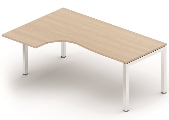 SERIE K3 - Plans compacts - Plan Compact 90° asymétrique 200x120x80/80cm retour à gauche sur pied de soutien, plateau acacia, structure aluminium