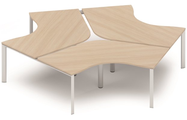 SERIE K7 - Plans compacts - Ensemble de 3 compacts 120° symétrique 120x120/80cm structure pied d'angle, plateau acacia, structure aluminium