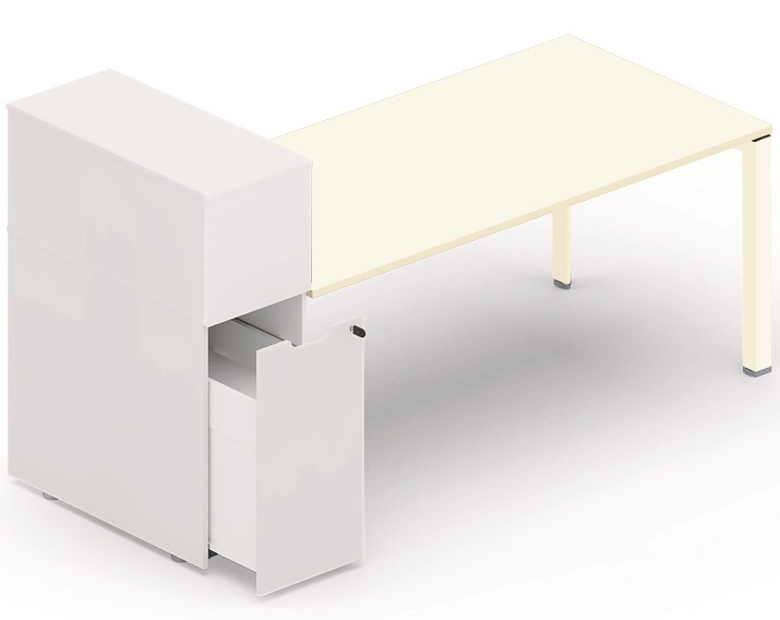 Plan droit 176x80cm avec rangement personnel + niche juxtaposée, plateau blanc, structure blanc