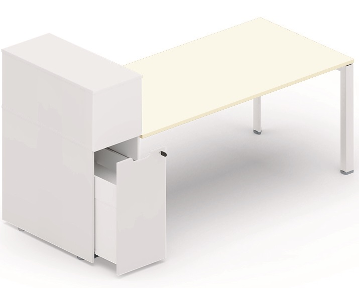Plan droit 196x80cm avec rangement personnel + niche juxtaposée, plateau blanc, structure aluminium
