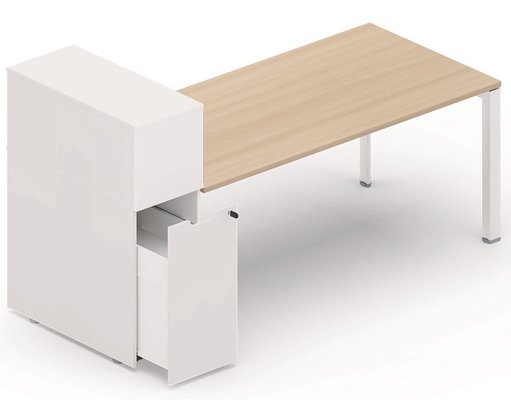 SERIE K7 - Plans droits - Plan droit 196x80cm avec rangement personnel + niche juxtaposée, plateau acacia, structure aluminium