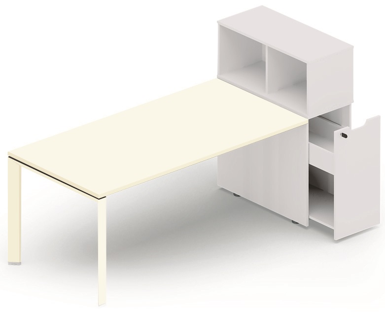 Plan droit 156x80cm avec rangement personnel + niche juxtaposée, plateau blanc, structure blanc