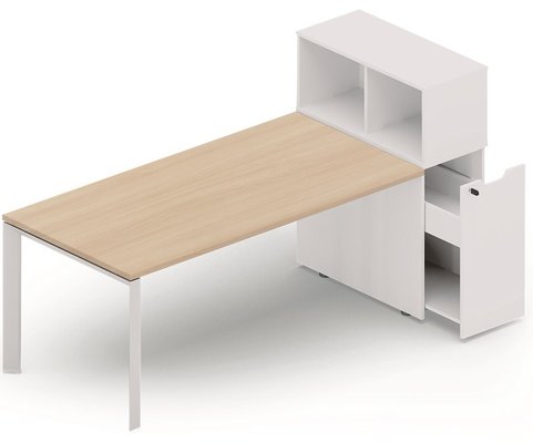 SERIE K7 - Plans droits - Plan droit 156x80cm avec rangement personnel + niche juxtaposée, plateau acacia, structure aluminium