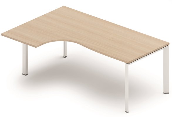 SERIE K7 - Plans compacts - Plan Compact 90° asymétrique 200x120x80/80cm retour à gauche sur pied de soutien, plateau acacia, structure aluminium