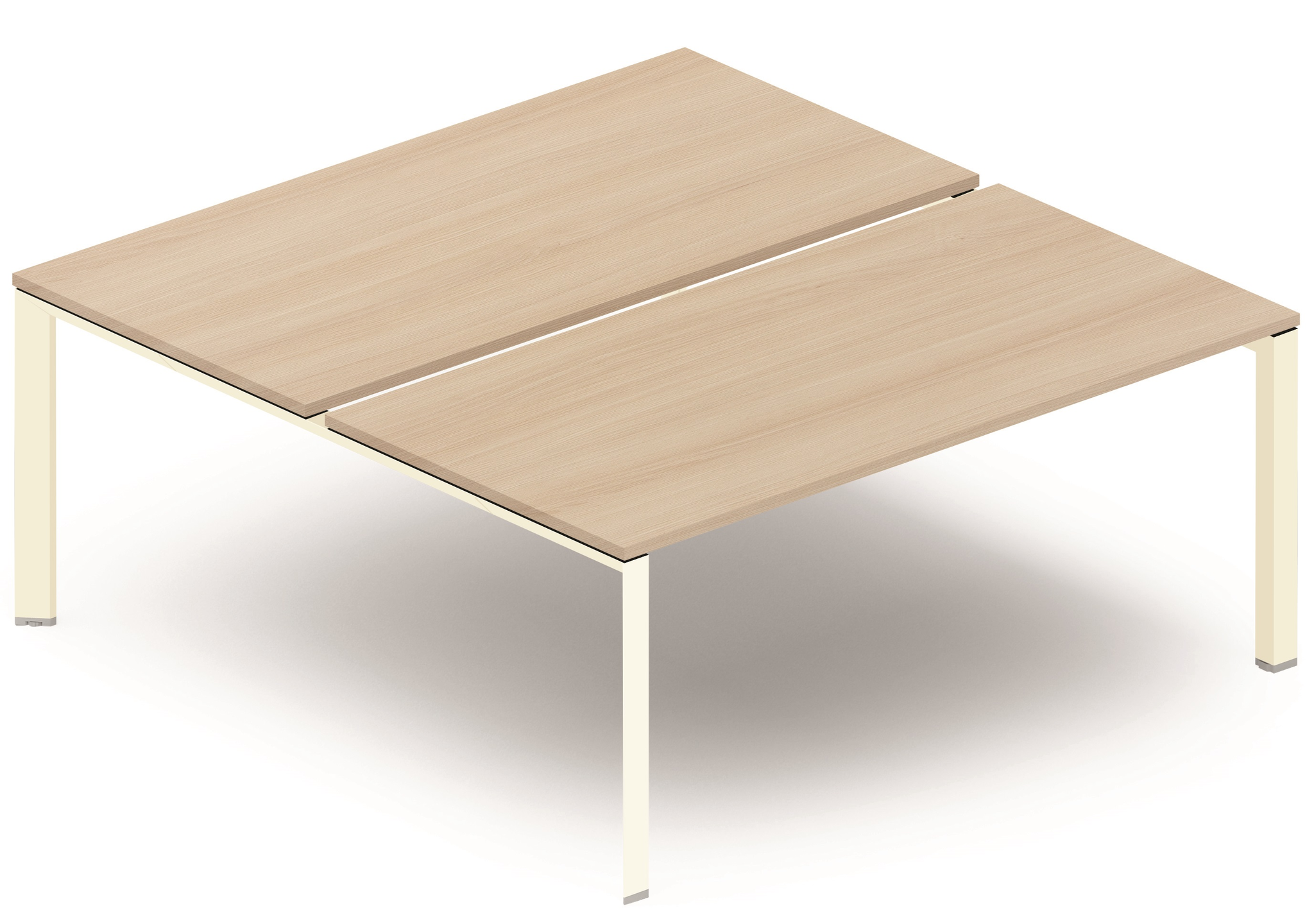 K7 Bench départ 2 plateaux fixes 160x80cm encombrement 160x165cm, plateau acacia, structure blanc