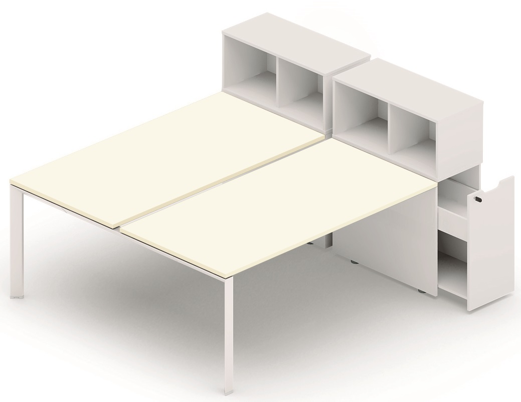 K7 Bench départ avec niche sur rangement personnel 156x80cm encombrement 156x165cm, plateau blanc, structure aluminium
