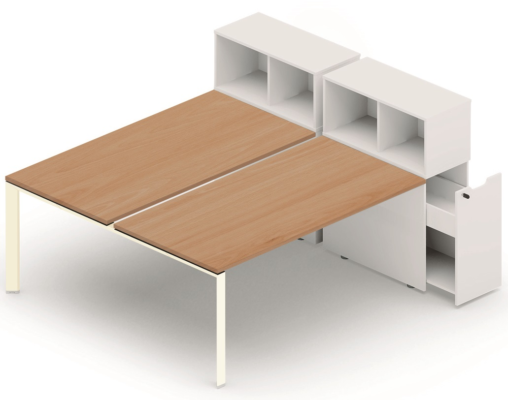 K7 Bench départ avec niche sur rangement personnel 156x80cm encombrement 156x165cm, plateau hêtre, structure blanc