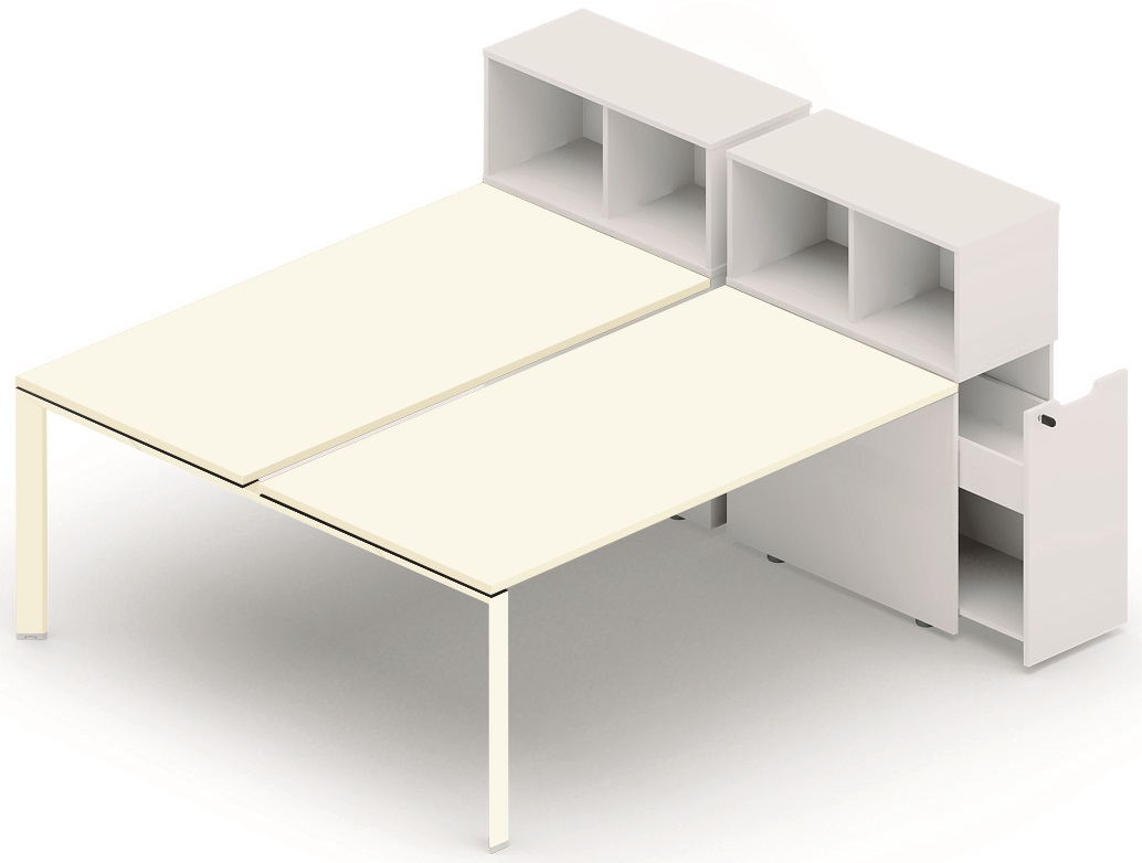 K7 Bench départ avec niche sur rangement personnel 176x80cm encombrement 176x165cm, plateau blanc, structure blanc