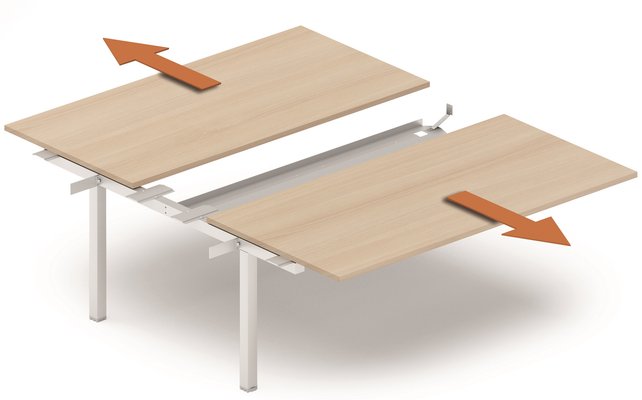 POSTES BENCH - Série K7 - K7 Bench suivant 2 plateaux coulissants 140x80cm encombrement 140x165cm, plateau acacia, structure aluminium