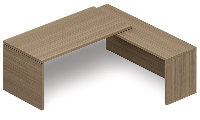 SERIE X5 - Tables de Bureau avec retour - X5 Ensemble de bureau 210x200cm : table 180x90cm avec retour mur débordant 60x200cm /noyer ambré