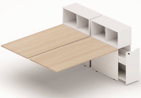 POSTES BENCH - Série K7 - K7 Bench suivant avec niche sur rangement personnel 196x80cm encombrement 196x165cm, plateau acacia, structure aluminium