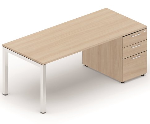 SERIE K3 - Plans droits - Ensemble plan droit 160x80cm sur caisson porteur bois 3 tiroirs, plateau acacia, structure aluminium