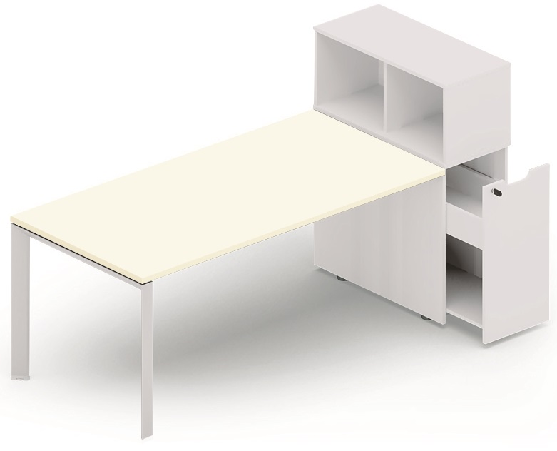 Plan droit 196x80cm avec rangement personnel + niche juxtaposée, plateau blanc, structure aluminium