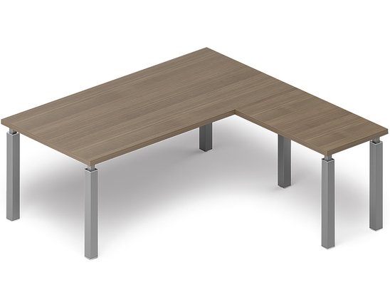 SERIE X4 - Tables de bureau avec retour - X4 Ensemble de bureau 180x90cm + retour 60x100cm sur pieds aluminium /noyer ambré