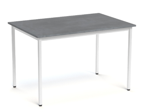 Table polyvalente DECO rectiligne 120x80cm, structure epoxy blanc mat, plateau mélamine béton - sur délai