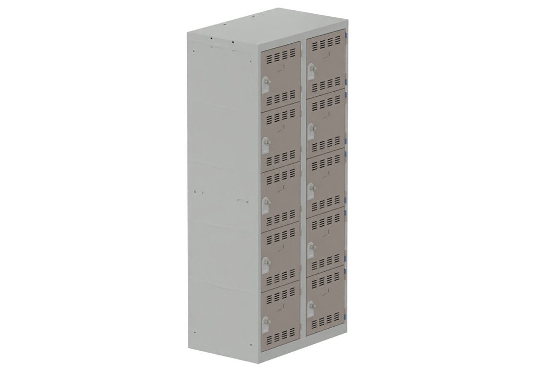 Vestiaire multicases 2 colonnes L,40cm 5 cases (fermeture cadenas) H,180xL,80xP,50cm coffre gris clair/portes basalte