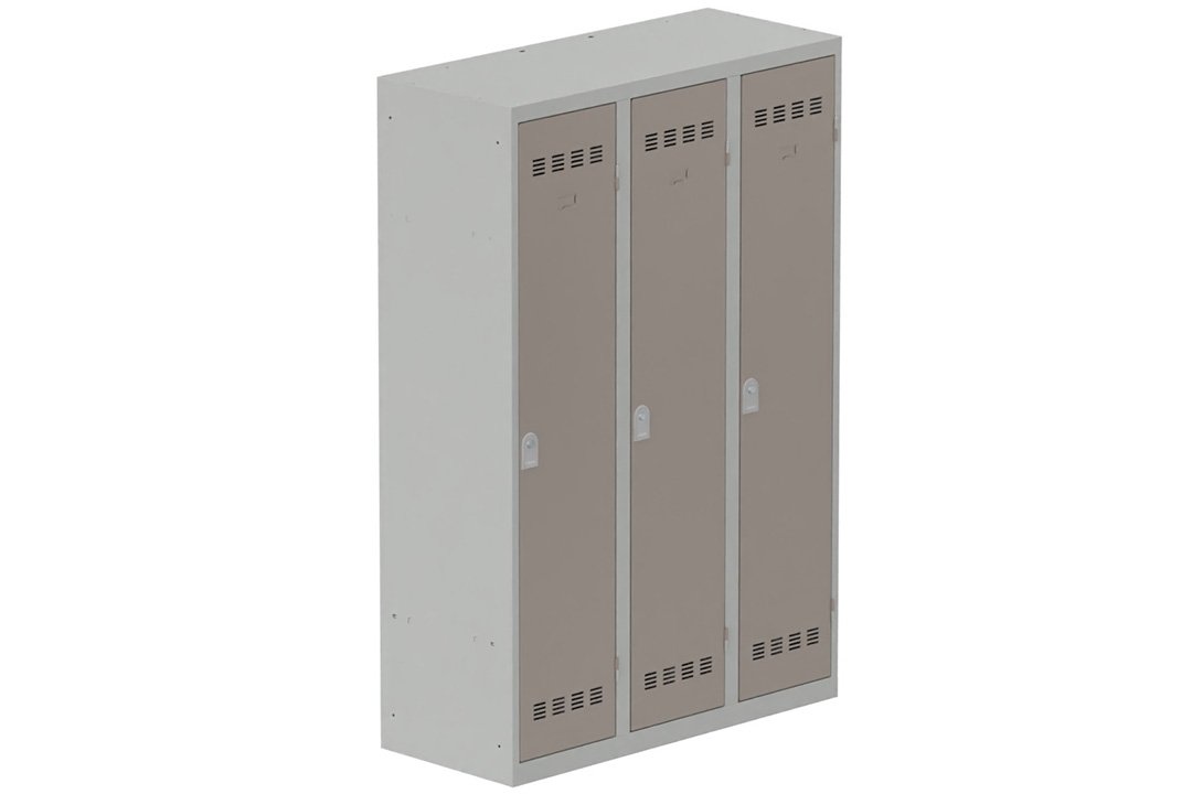 Vestiaire industrie salissante 3 portes (serrure 2 clés) H180xL120xP50cm coffre gris clair/ porte(s) basalte