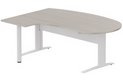 K1 VDF métal compact 90° manager 190x141x104x60cm sur pied de soutien, plateau acacia, structure blanc