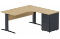 K1 Voile de fond Bois- Plan compact 90° asymétrique 160x162x80/60cm avec caisson HB métal 3 tiroirs - retour à droite -Finitions : PLATEAUX: CHENE (CE) / PIETEMENTS: ANTHRACITE (AN) / CAISSONS METALLIQUES: ANTHRACITE (AN)
