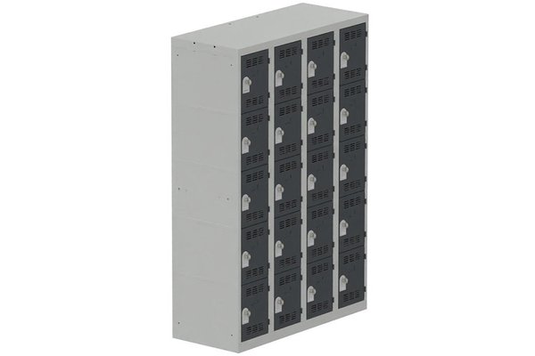 VESTIAIRES MULTICASES - 4 Colonnes - Vestiaire multicases, 4 colonnes L.120cm/20 cases, coffre gris clair/portes anthracite