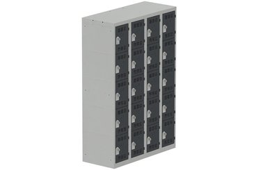 VESTIAIRES MULTICASES - 4 Colonnes - Vestiaire multicases, 4 colonnes L.120cm/20 cases, coffre gris clair/portes anthracite